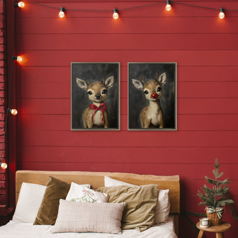 Ensemble de cadres flottants 2 pièces Baby Reindeer, H 31 po x l 21 po, Cadre flottant orme Montalcino