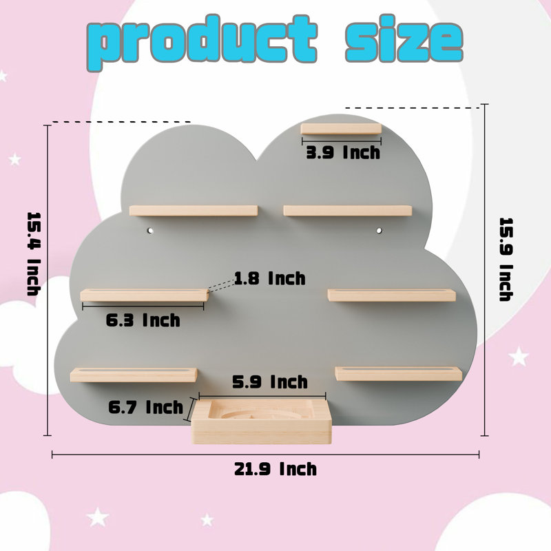Cloud Tonie Shelf for Toniebox Storage - Unique Floating Magnetic Wall Shelf for 16-26 Tonie Figures,Grey Beech Wood Display Tonie Shelf for Children Kids, Nursery Room