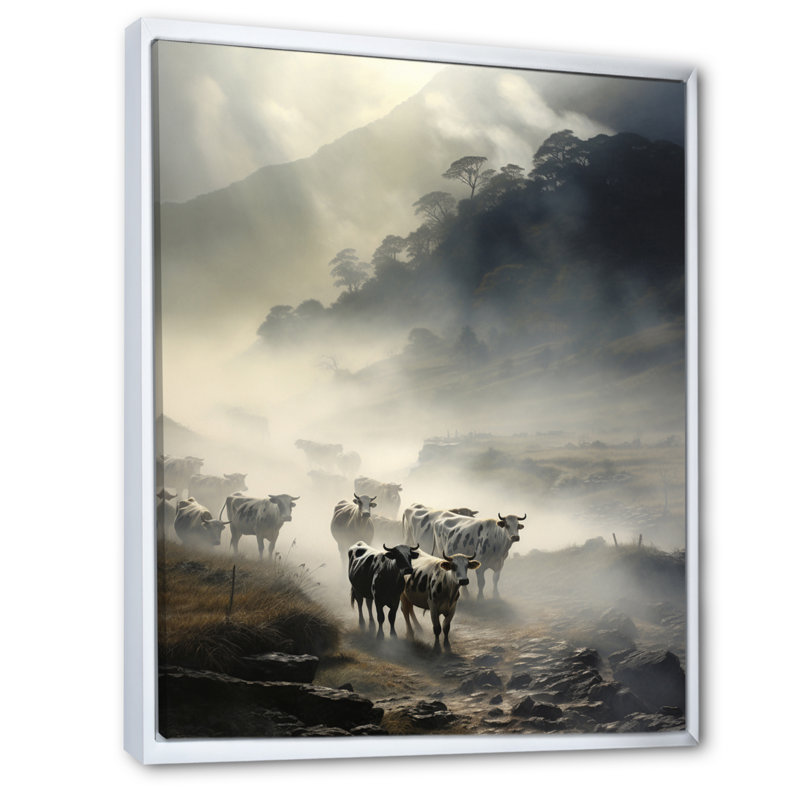 «Cow in the Meadow VI», reproduction d'art sur toile, H 20 po x l 12 po x P 1 po, Cadre flottant blanc