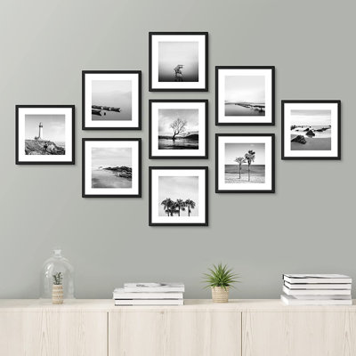 " Black White Ocean Sea Landscapes Nature Wilderness Photography Modern Art Rustic Bohemian Tropical " 9 - Pieces