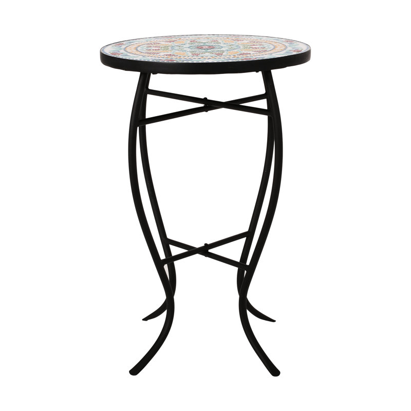 Élégante table d'appoint décorative avec magnifique mosaïque et cadre en fer, 14 po x 21,25 po, jaune rouge, cadre de décoration en métal à assembler, 14 po x 14 po x 21,25 po, + carreaux de céramique rouge, requis