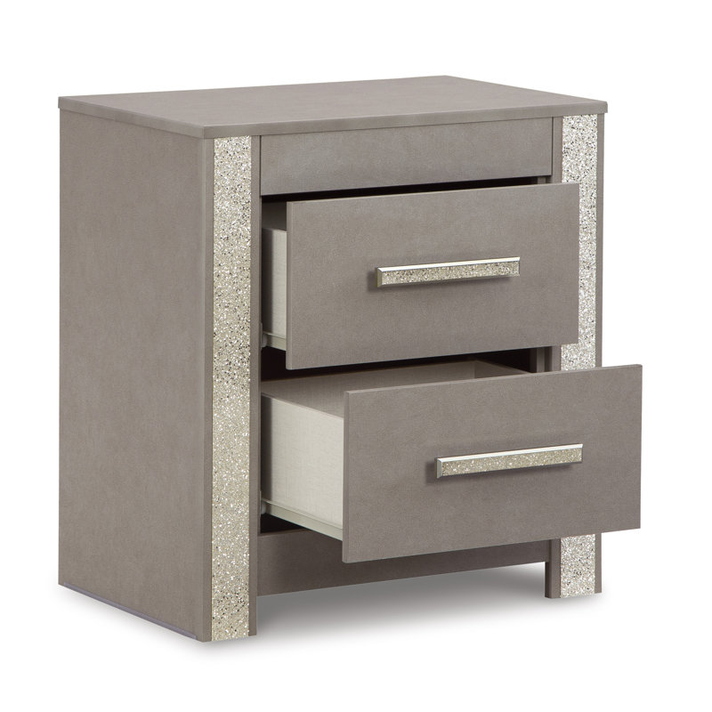 Gray Contemporary 2-Drawer Nightstand with Glitter Accents