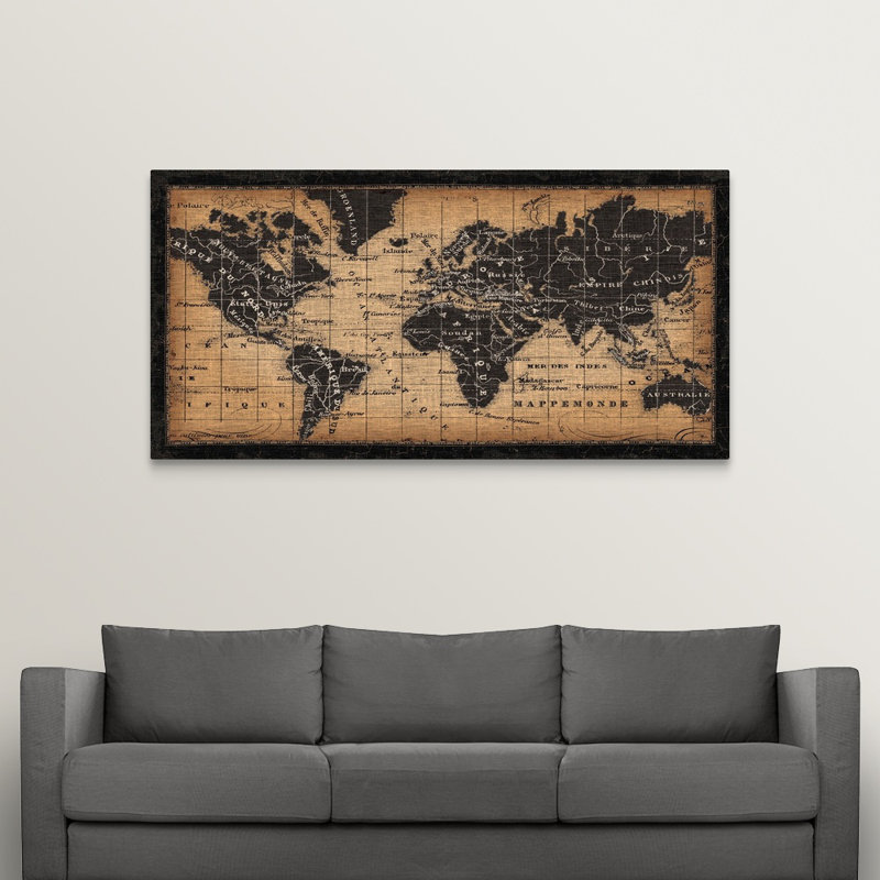« Old World Map » par Pela Studio - impression d'art graphique, H 24 po x l 48 po x P 1,5 po, Toile