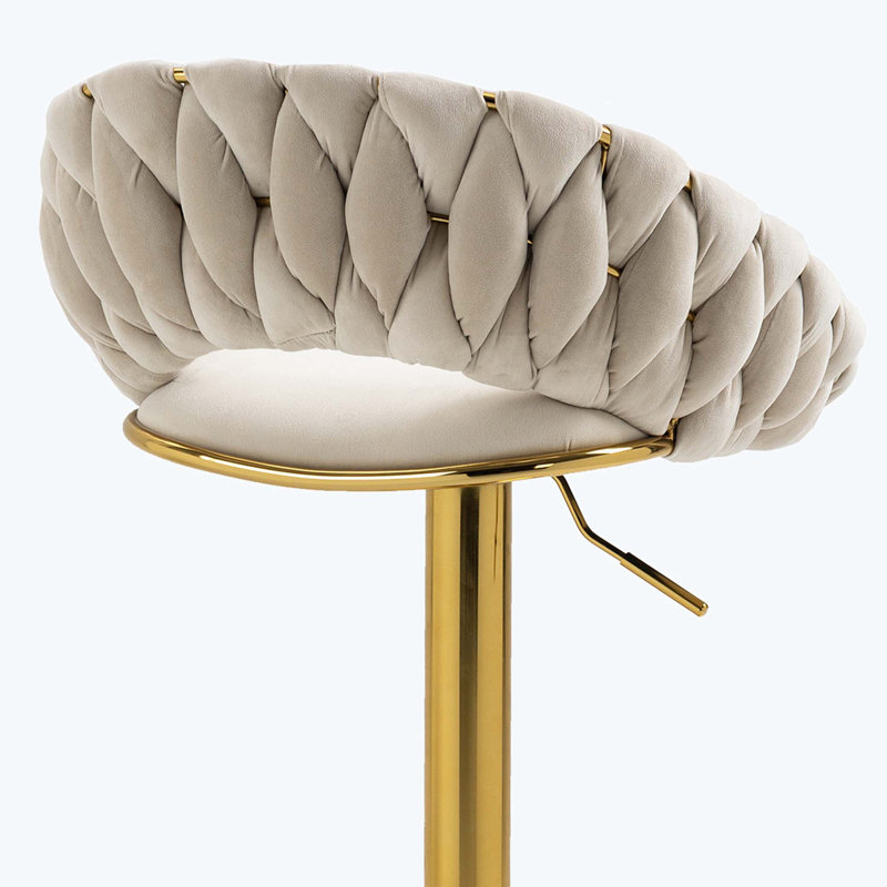 Hassiem Swivel Upholstered Adjustable Height Counter Stool with Metal Frame, Ivory