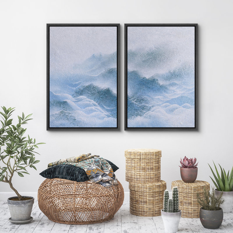 «Abstract Blue Mountain Mist Landscape», reproduction d'art sur toile encadrée, 2 pièces, H 24 po x l 16 po x P 1,5 po, Noir