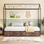Single Size House Bed Heavy-Duty Metal Platform Bed with 2 Drawers-1962045275