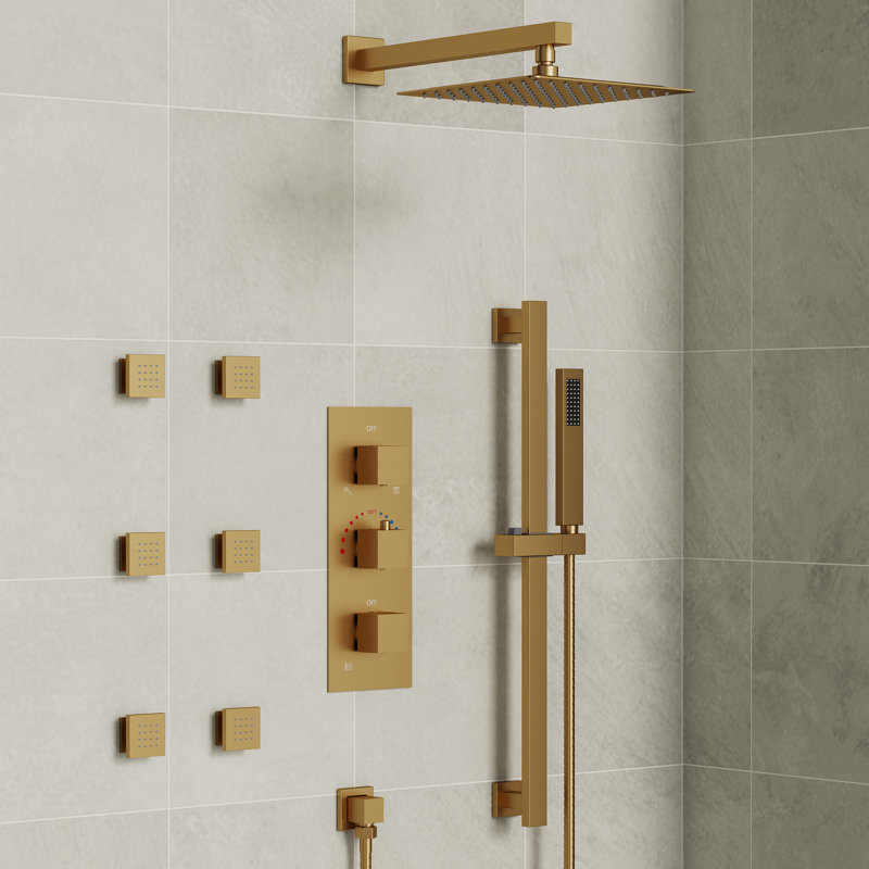 RelaxaJet Thermostatic Shower System,12" High-Pressure Rainfall Shower Faucet With Rough-In Valve, Or brossé