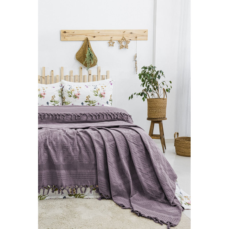 Luxurious Double Pique Set, Damson Color, Includes 2 Pillowcases (19.7 x 27.6), 100% Cotton, Pique Size: 86.6 x 94.5, Flat Sheet: 94.5 x 102.4 | 350 GSM | Machine Washable, Elegant & Comfortable Bedding