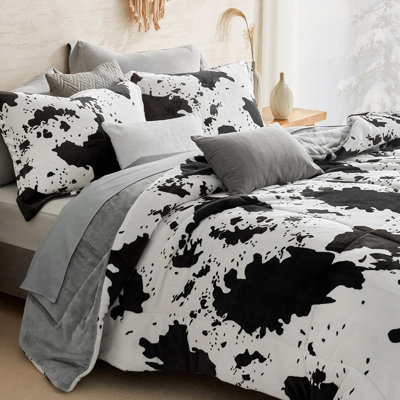 Velvet Flannel King Comforter Set-Cow Print Western Style Blanket,Luxury Fuzzy Heavy Bedding Set, 3 Pieces Plush Winter Bed Set with Comforter (90"x104") & 2 Pillow Shams (20"x36"
