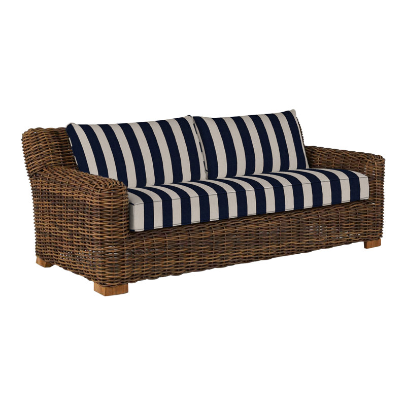 Montauk Sofa - Raffia, Welt, Cabana Navy Stripe Sunbrella®, Standard Plus