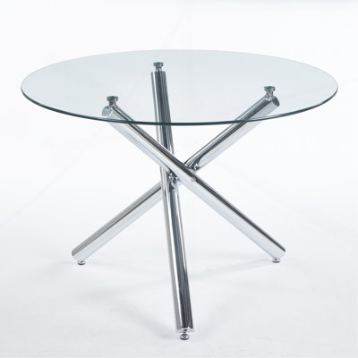 Chrome Dinning Table With Metal Leg And Glass,Modern Space Saving Kitchen Table For Living Room,110X110X75CM