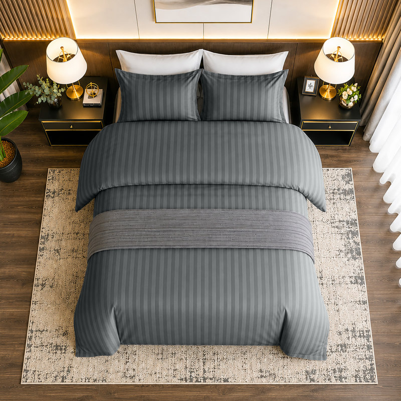 Haffa Microfiber Striped Duvet Cover Set with Pillowcases Included, Super King Duvet Cover + 2 Standard Pillowcases, Grey