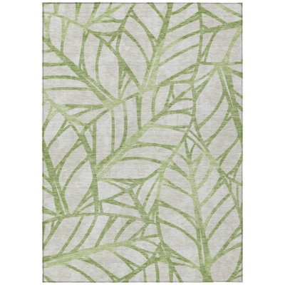 8' X 10' Artichoke Green And Beige Floral Washable Indoor Outdoor Area Rug