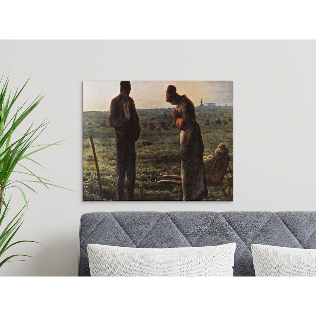 The Angelus Painting Canvas Print, Jean-FranvÉ¬ßois Millet Art Reproduction, Rustic Farmhouse Wall Art, Prayerful Couple Home Decor Canvas Gift