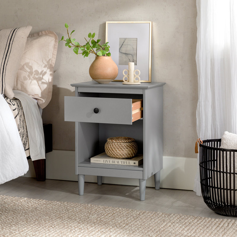 Haney 1-Drawer Solid Wood Nightstand, Gray