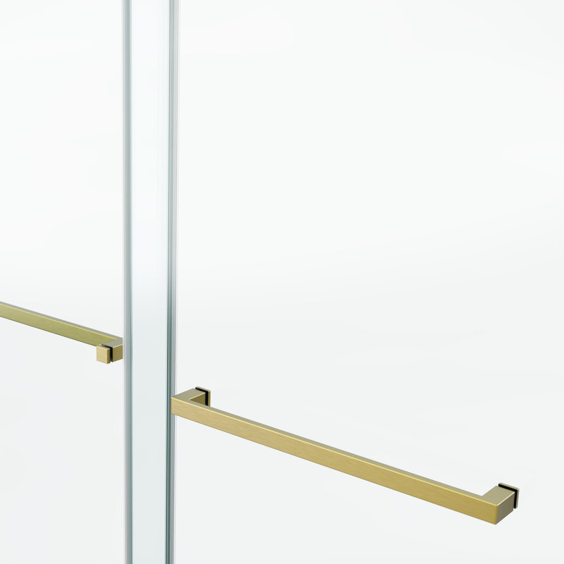 Porte de douche coulissante double sans cadre 66 po x 66 po, porte de douche double, verre trempé de 3/8 po (10 mm), acier inoxydable, or brossé
