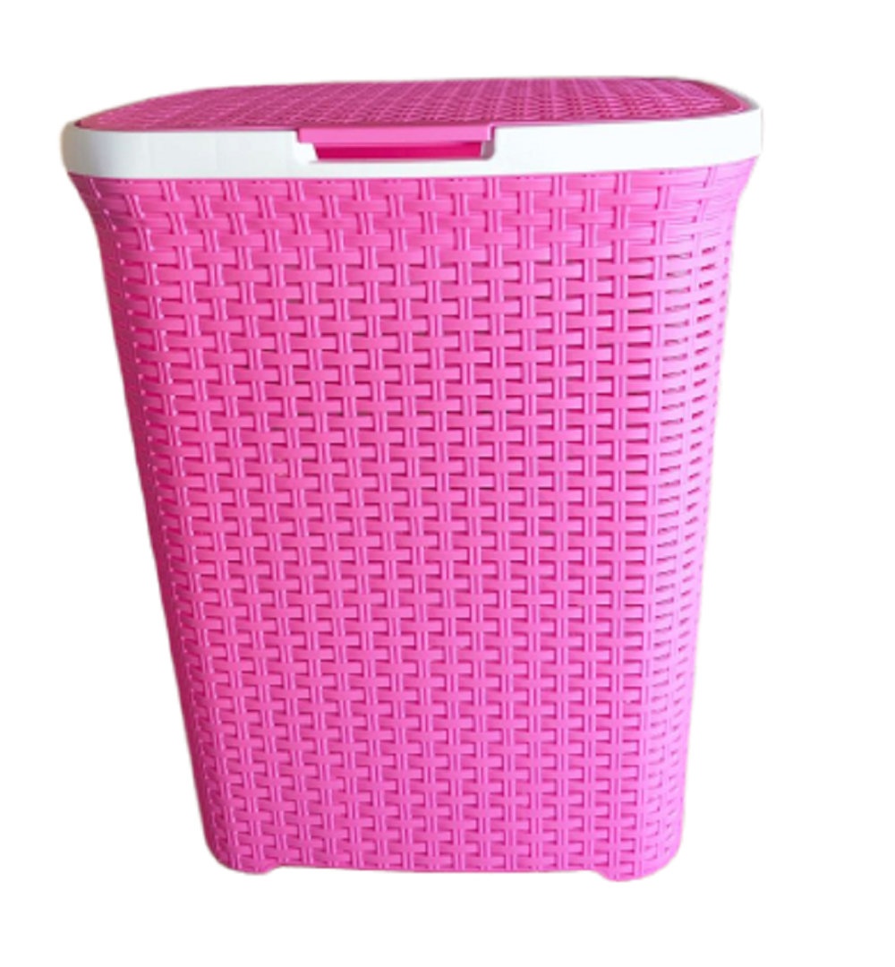 65L Large Laundry Hamper with Lid – Plastic Rattan Effect Laundry Basket for Dirty Clothes Storage – Space Saving Washing Basket with Handles