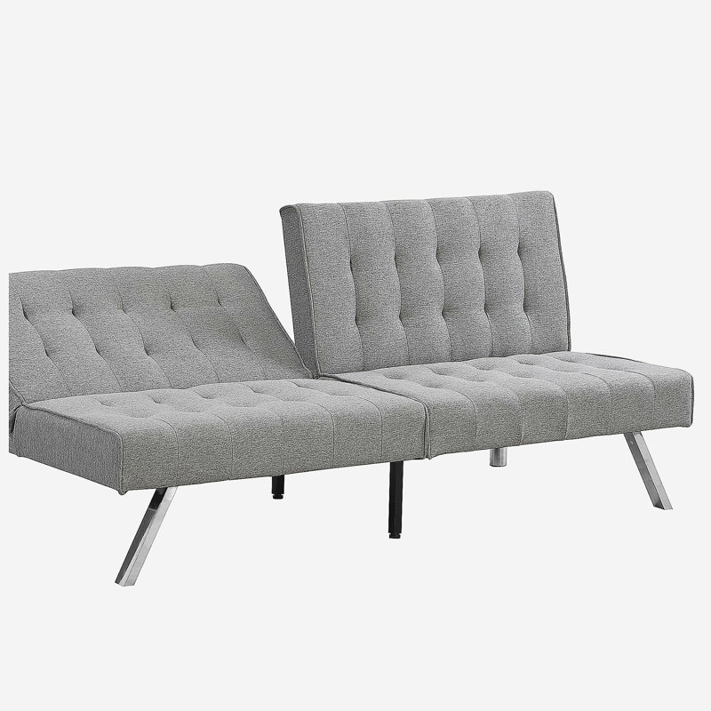 Structure en bois, pieds en acier inoxydable, futon, canapé gris