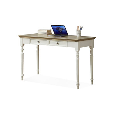 Brown+White Rectangular Solid Wood with 2 drawers desk