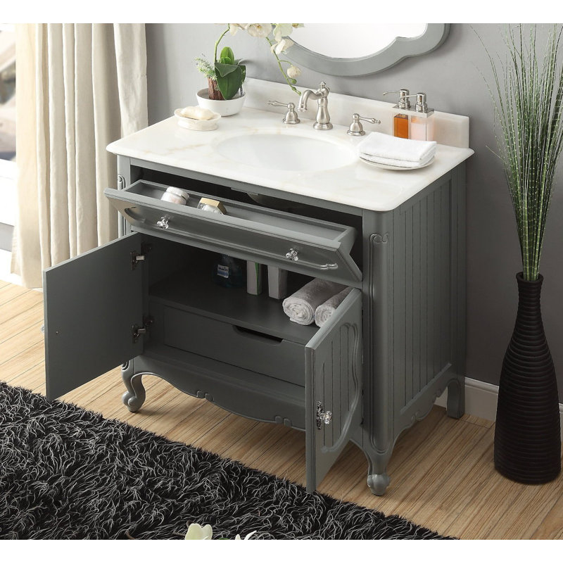 Harbaugh 34'' Single Bathroom Vanity with Marble Top, Gray