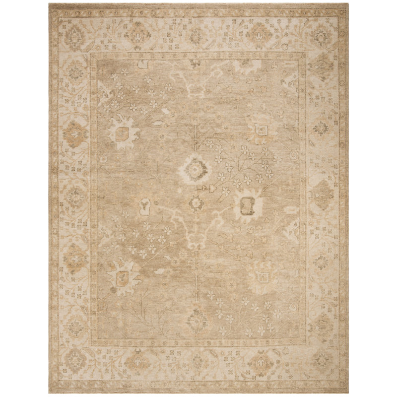 Tapis oriental ivoire en laine et viscose noué à la main Kline Kline, Rectangle 9 pi x 12 pi