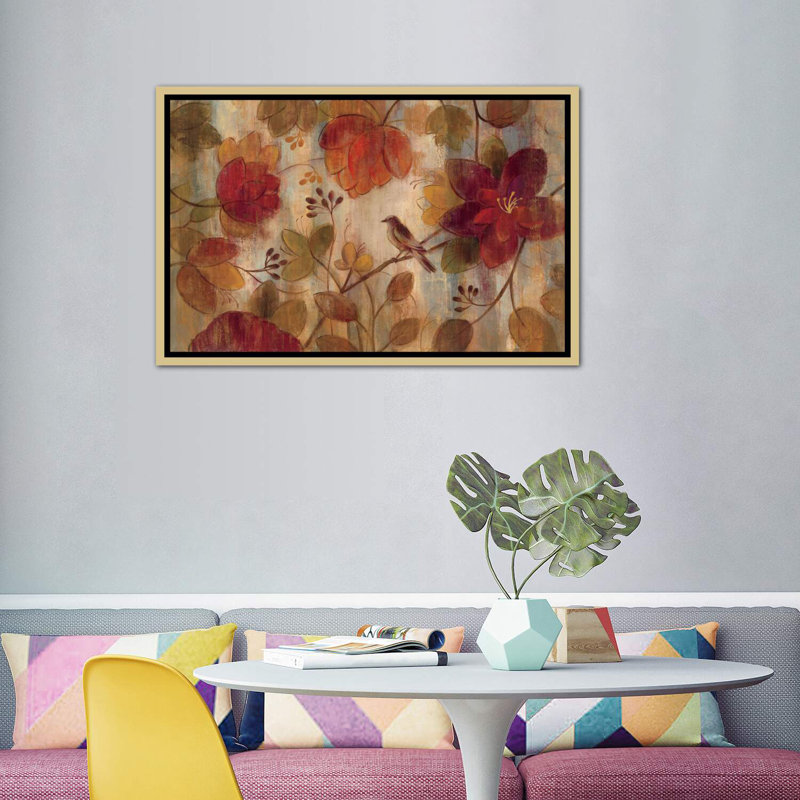 Exotic Garden by Silvia Vassileva - Painting, 40" H x 60" W x 1.5" D, Gold Framed