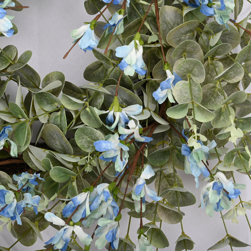 Couronne florale en grappe d'eucalyptus 26 po pour porte d'entrée 26 po, Bleu