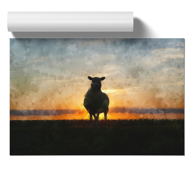 Sunset and Sheep Painting - Frameless Print, 42cm H x 59cm W x 0.1cm D