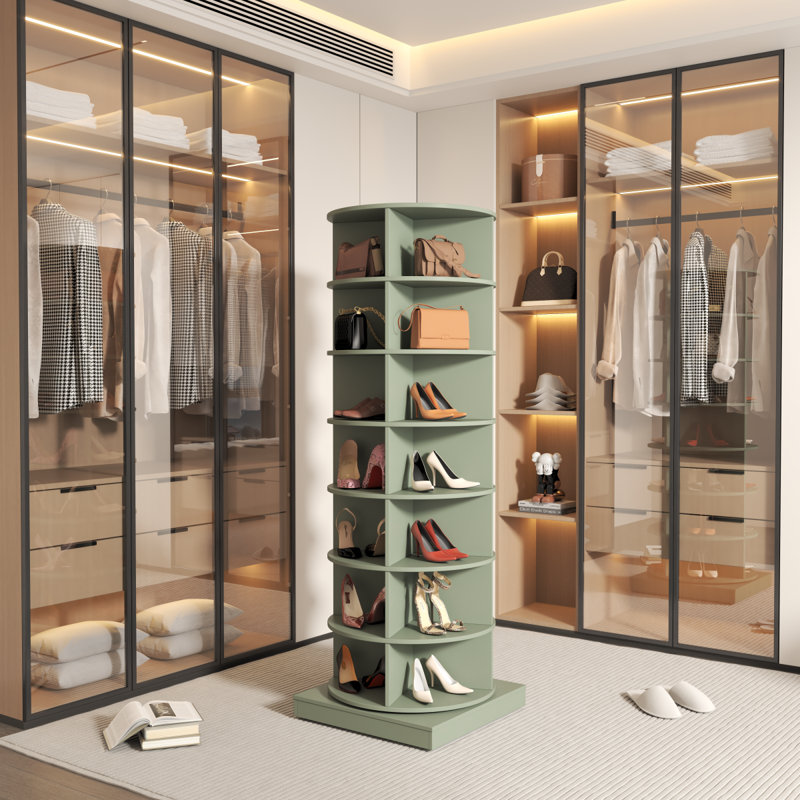 360 Rotating Shoe Cabinet 7 Layers, Green, 64.96" H x 23.62" W x 23.62" D