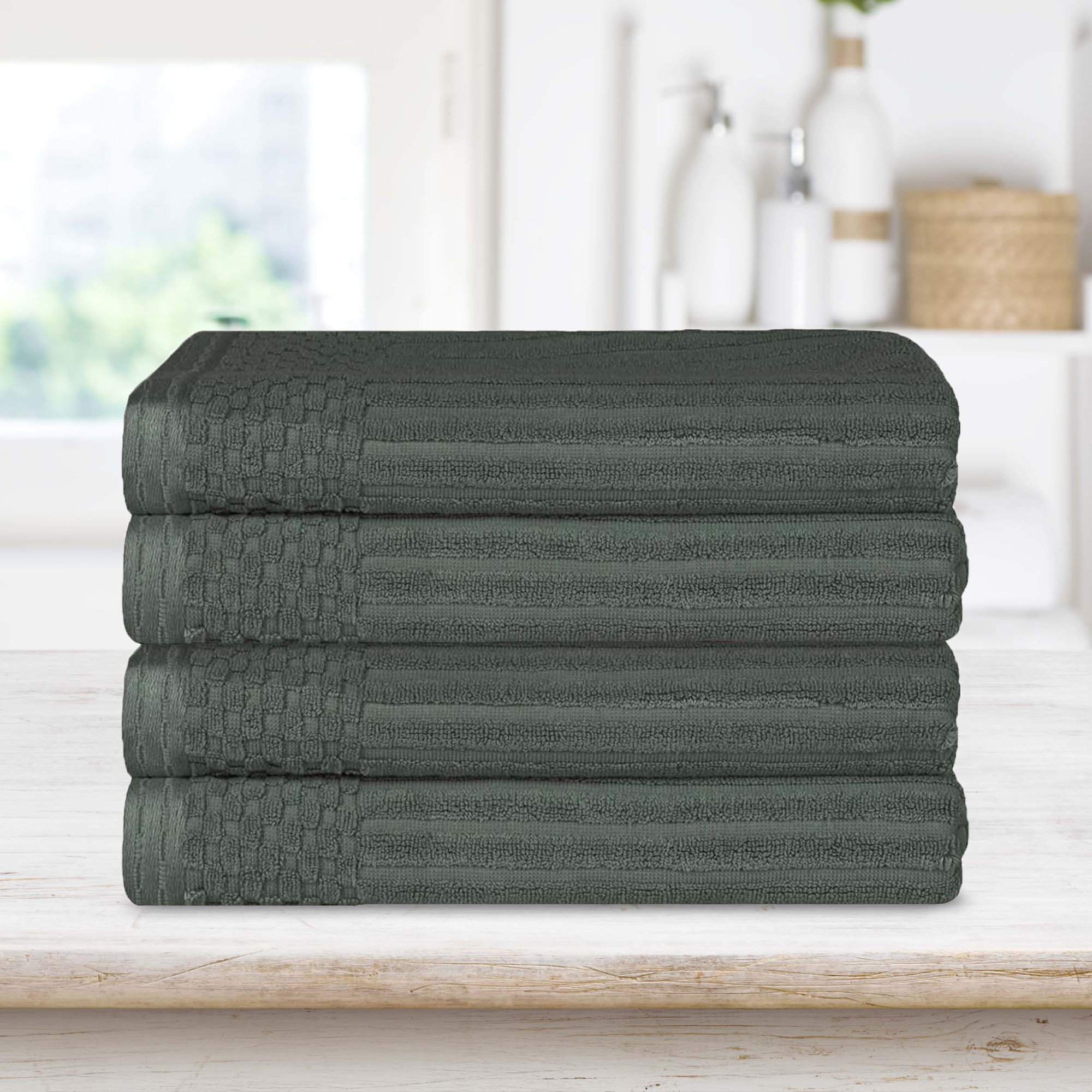 Ribbed Cotton Absorbent Heavyweight Bath Towel, Pine