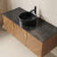 Meuble-lavabo de 48 po avec lavabo rond en céramique noir, motif de pierre, chêne brun, comptoir fritté avec armoire de rangement à fermeture en douceur, grain, conception diagonale,