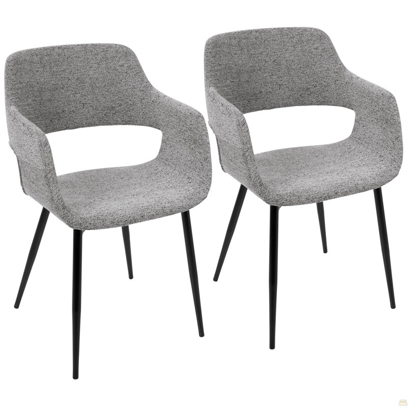 Chaise d'appoint Mid-Century moderne en tissu noir avec tissu gris - ensemble de 2, Gris, Noir