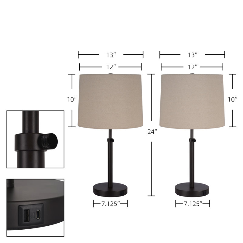 Latitude Run® Set of Two Beckett Dark Bronze Adjustable Table Lamps