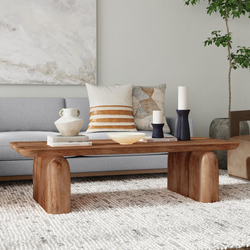 Chloe Solid Wood Sled Coffee Table, Brown