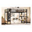 Lit mezzanine double en métal avec garde-robe intégrée, panneau perforé et tablettes de rangement - cadre superposé noir pour économiser de l'espace