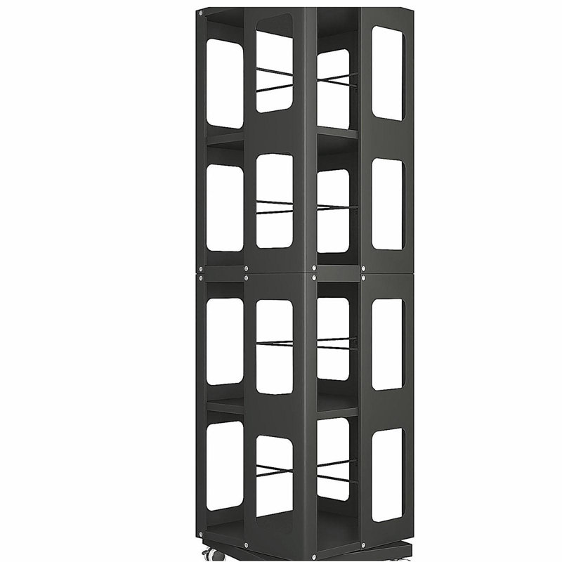 4-Tier Steel Rotating Bookshelf with 360° Wheels, Book Rack, Yellow