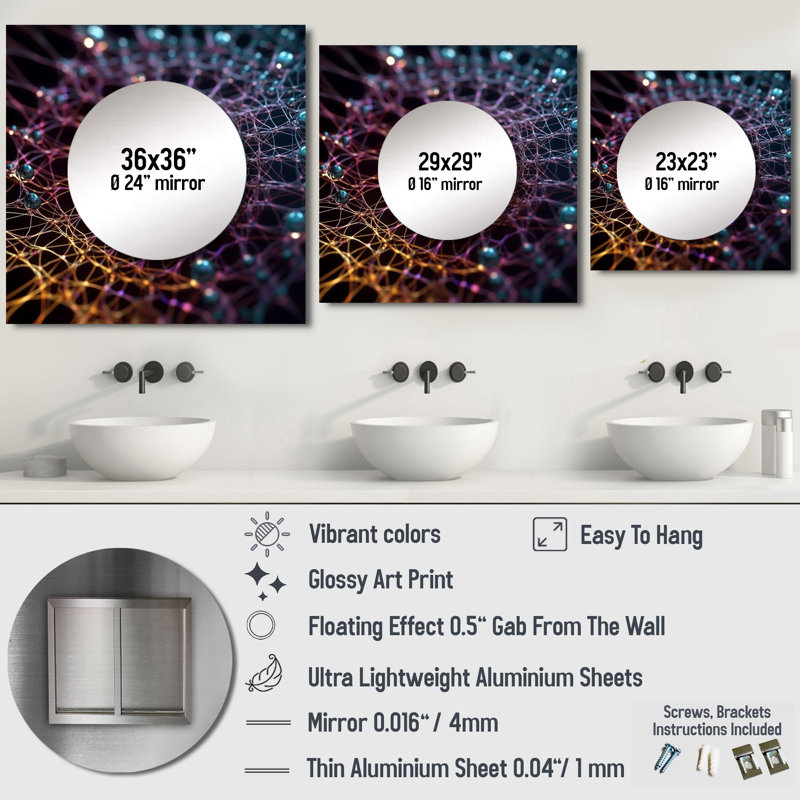 Liquid Crystal Fusion Matrix - Fractals Square Mirror Wall Decor For Bedroom, 36" x 36"
