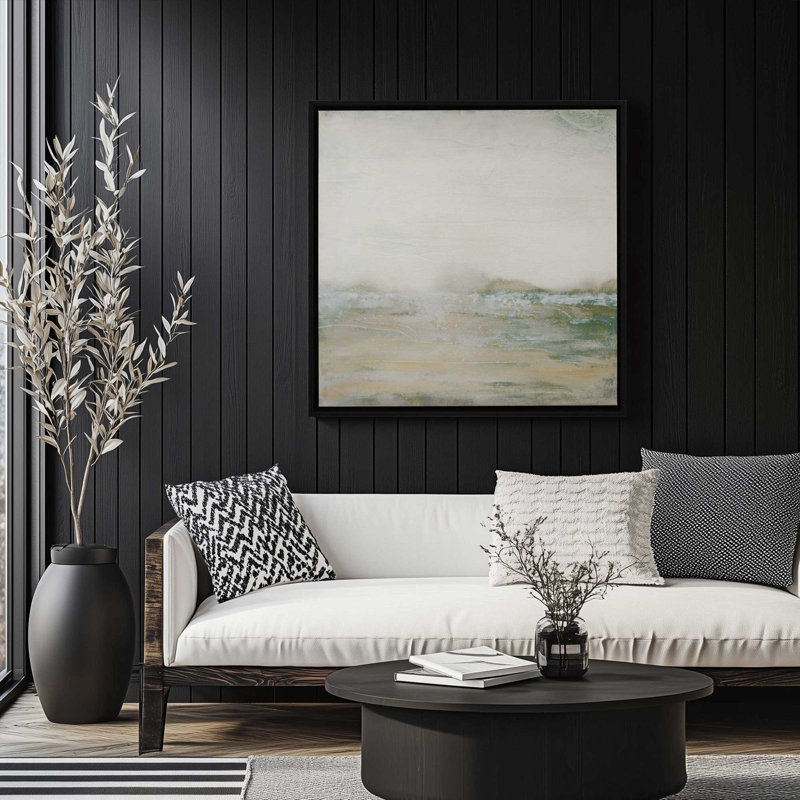 Impression sur toile «Horizon Blends with Sea» , H 32,75 po x l 32,75 po x P 1,75 po, Cadre flottant or poli, 1