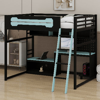Lit mezzanine en bois avec bureau