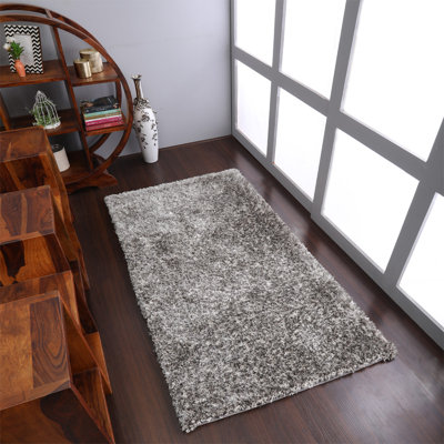 Camarato HAND TUFTED SHAG POLYESTER ECO-FRIENDLY AREA RUGS - Rectangle | Gray & White | Solid Design | Area Rugs for Living room, Bedroom
