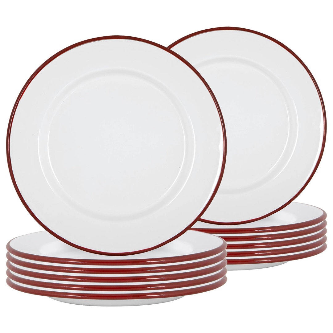 Argon Tableware - White Enamel Dinner Plates - 25.5cm - Set of 12