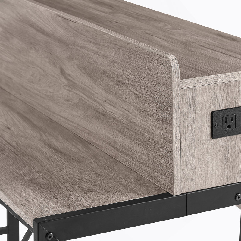 Bar Table Set With Power Socket, LED Light And Saddle Stools, Ideal For Living, Dining And Kitchen Spaces, Gray