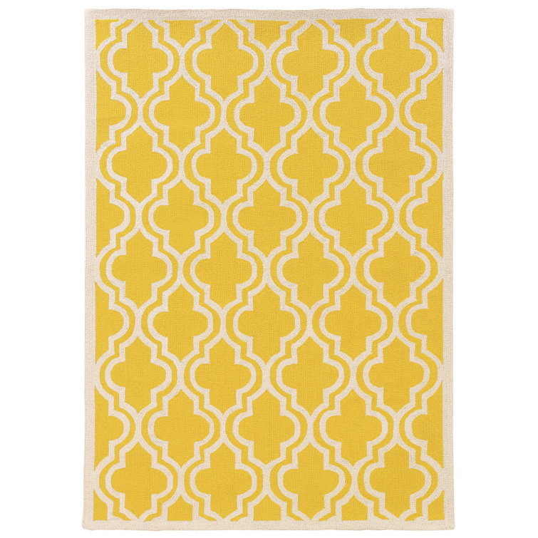 Tapis jaune / ivoire géométrique en laine crocheté à la main