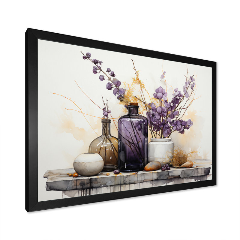Mauve, beige, minimalisme, équilibre et contraste - reproductions d'art abstrait de natures mortes, Cadre simple noir