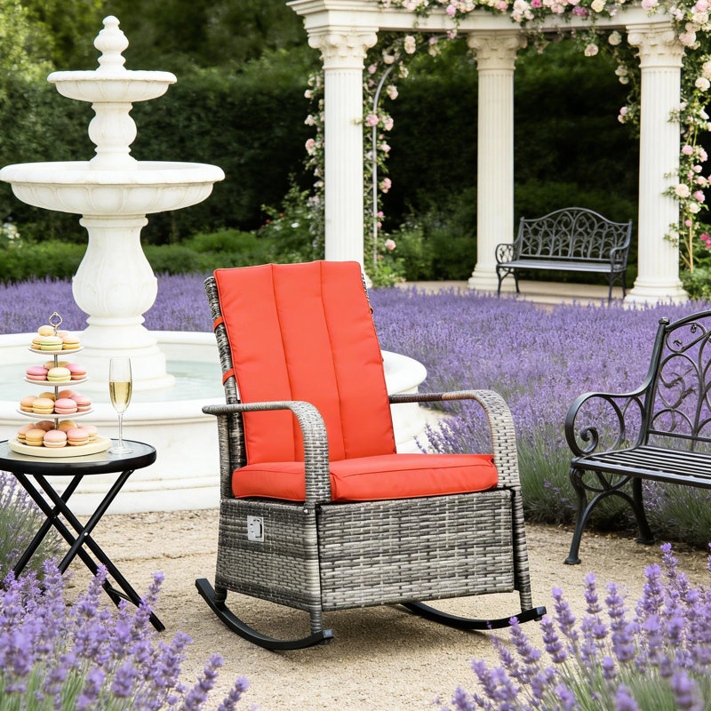 Chaise berçante inclinable rouge pour l'extérieur, réglable et repose-pieds, housses amovibles, structure en acier robuste