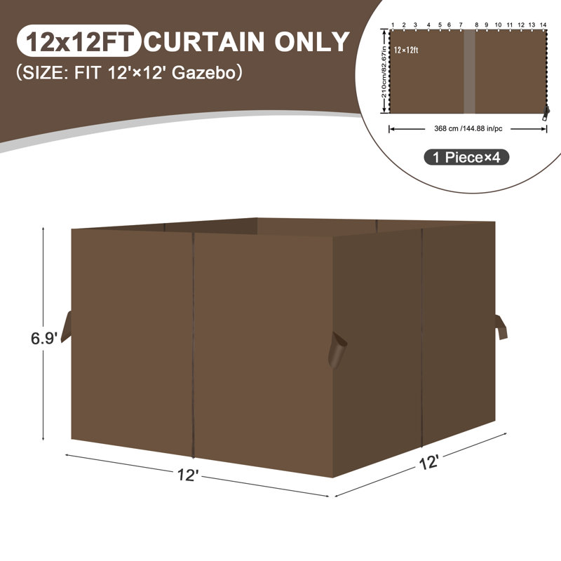 Paroi latérale en polyester pour pavillon de jardin Aoodor, Brun, H 82,7 po x l 144 po x P 144 po