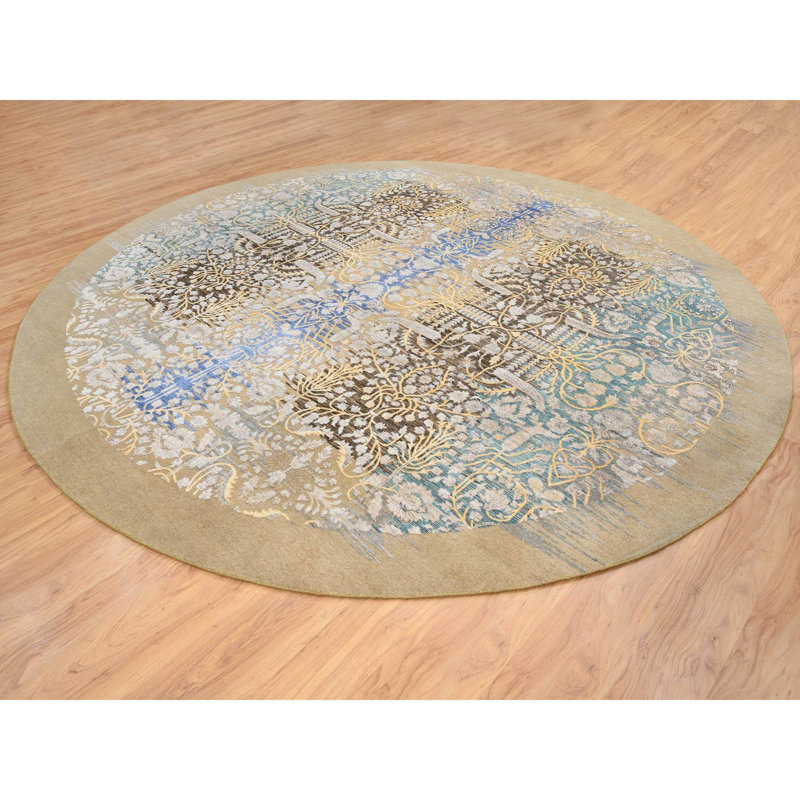 Tapis unique brun clair / brun chocolat noué à la main de style nouvel âge 11 pi 10 po Suhaan