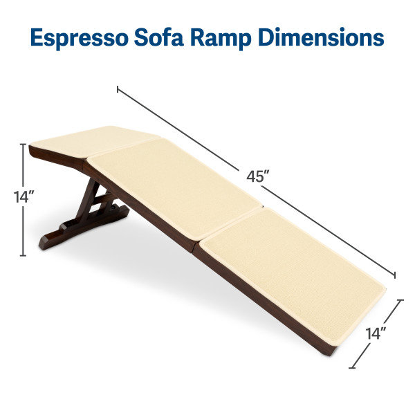 Espresso Foldable Wooden Sofa Ramp with Carpet Traction