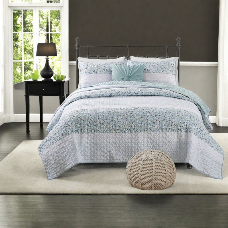 Ensemble de literie de style campagne élégante, 4 pièces en polyester turquoise, style douillet