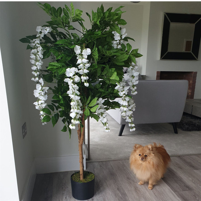 130cm Faux Wisteria Tree in Metal Pot, Gold